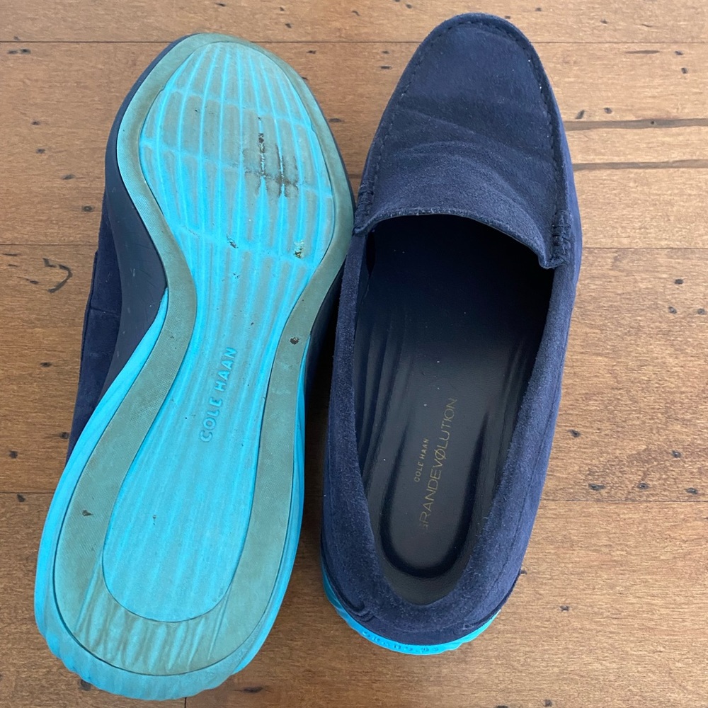 Mens Cole Haan slip on loafers Blue suede size 10
